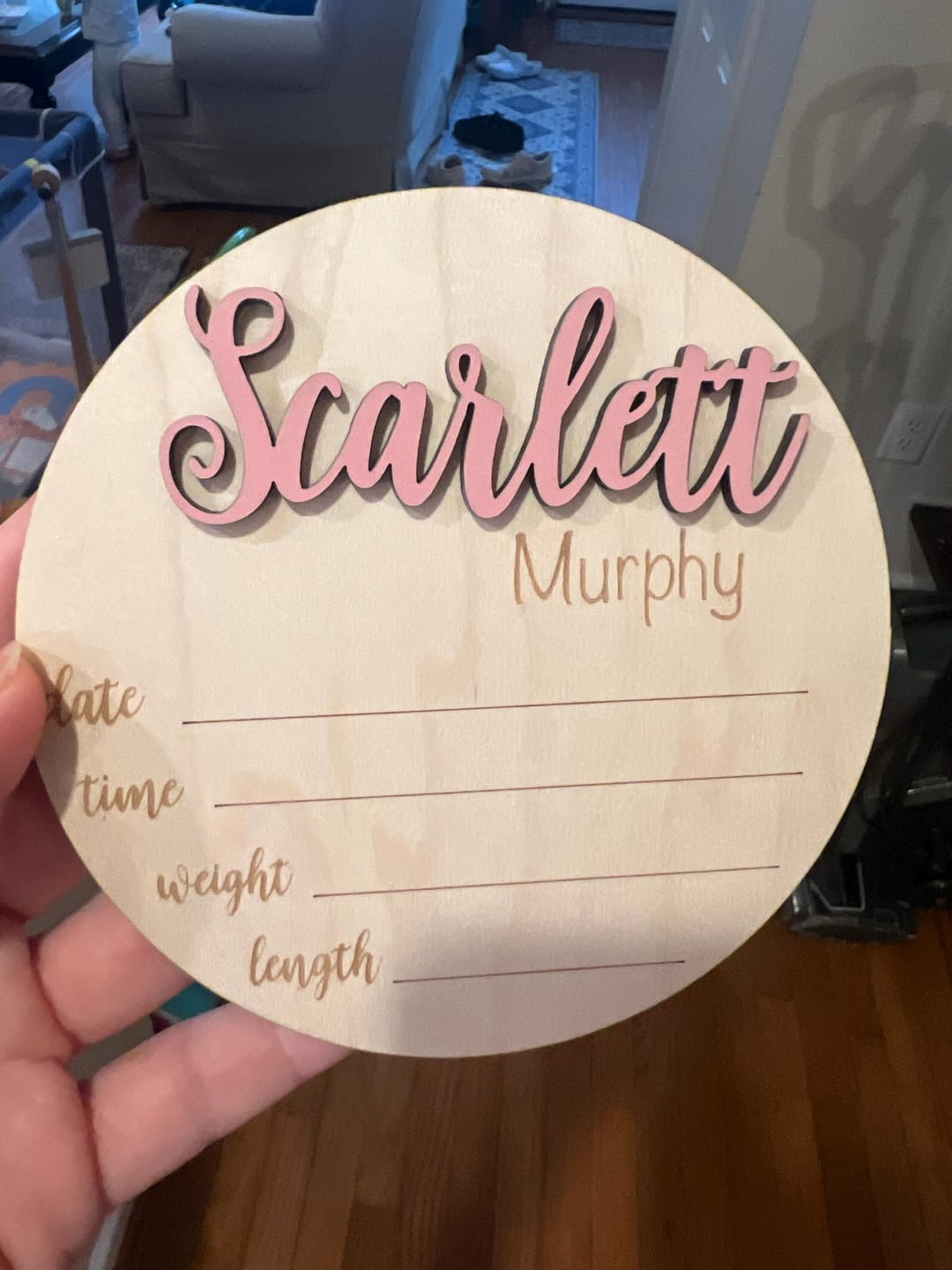 Customer photo review of Baby Name Announcement Sign with Stats