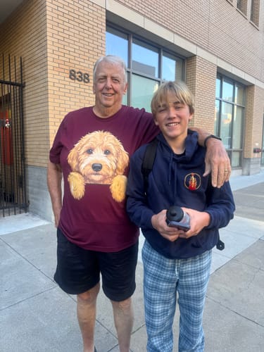 Customer photo review of Peeking Golden Goldendoodle T-Shirt