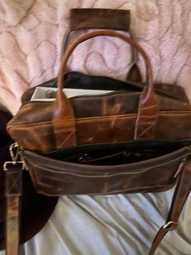 Customer photo review of Buffalo Leather Laptop Briefcase (Serene Caramel)