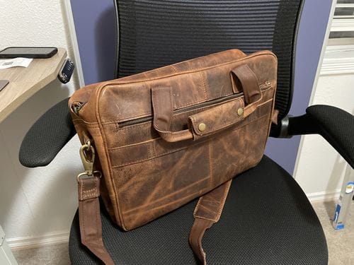 Customer photo review of Buffalo Leather Laptop Briefcase (Serene Caramel)