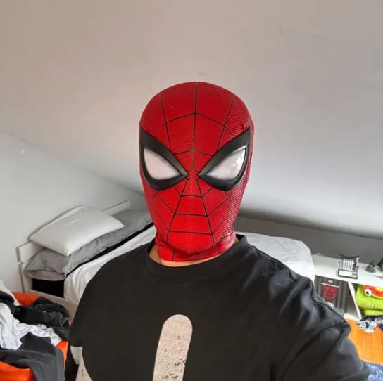 Customer photo review of Spider-Man (Advanced Suit) Life Size Wearable Mask ( Movie Grade Version)