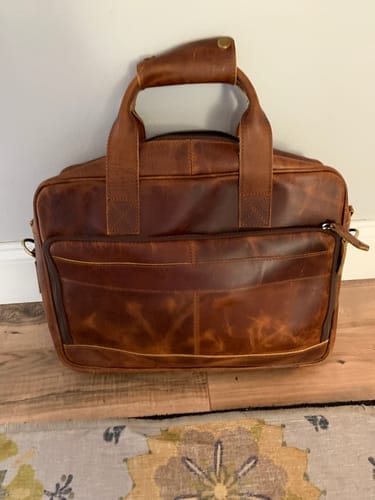 Customer photo review of Buffalo Leather Laptop Briefcase (Serene Caramel)