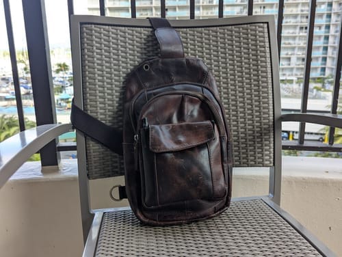 Customer photo review of Crazy Horse Leather Chest Sling Bag