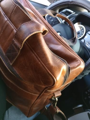 Customer photo review of Buffalo Leather Laptop Briefcase (Serene Caramel)