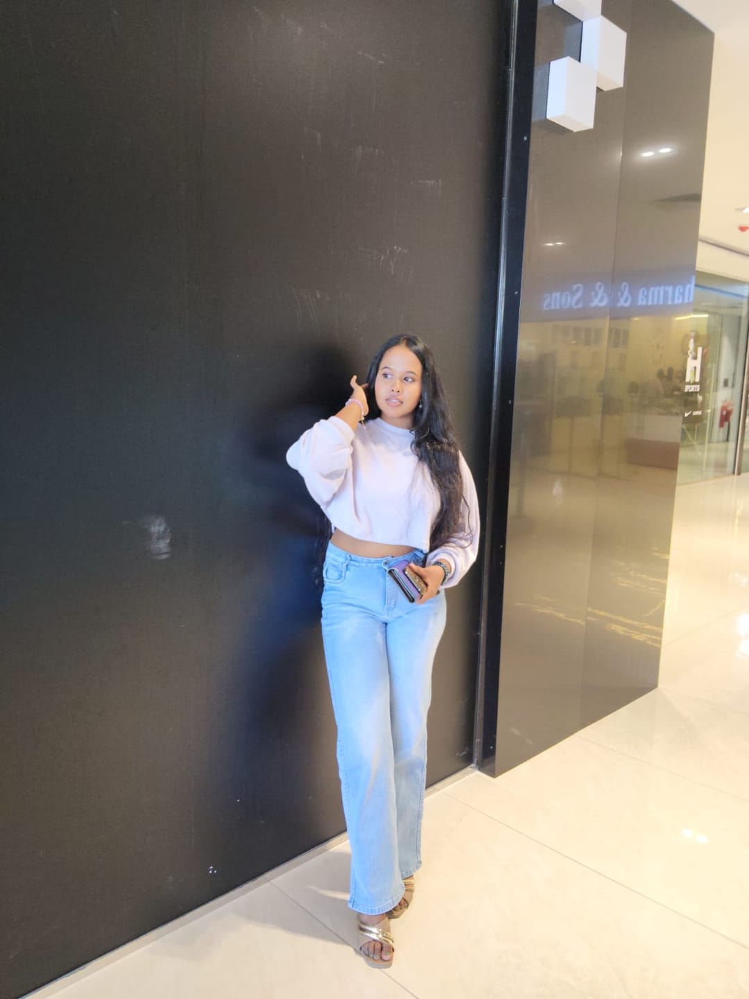 Customer photo review of Classic Violet Raglan Sleeve Crop Pullover
