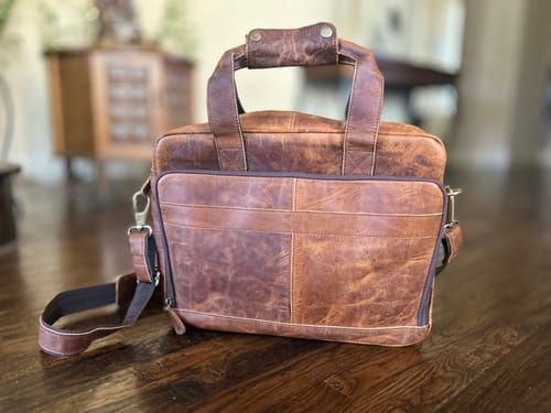 Customer photo review of Buffalo Leather Laptop Briefcase (Serene Caramel)