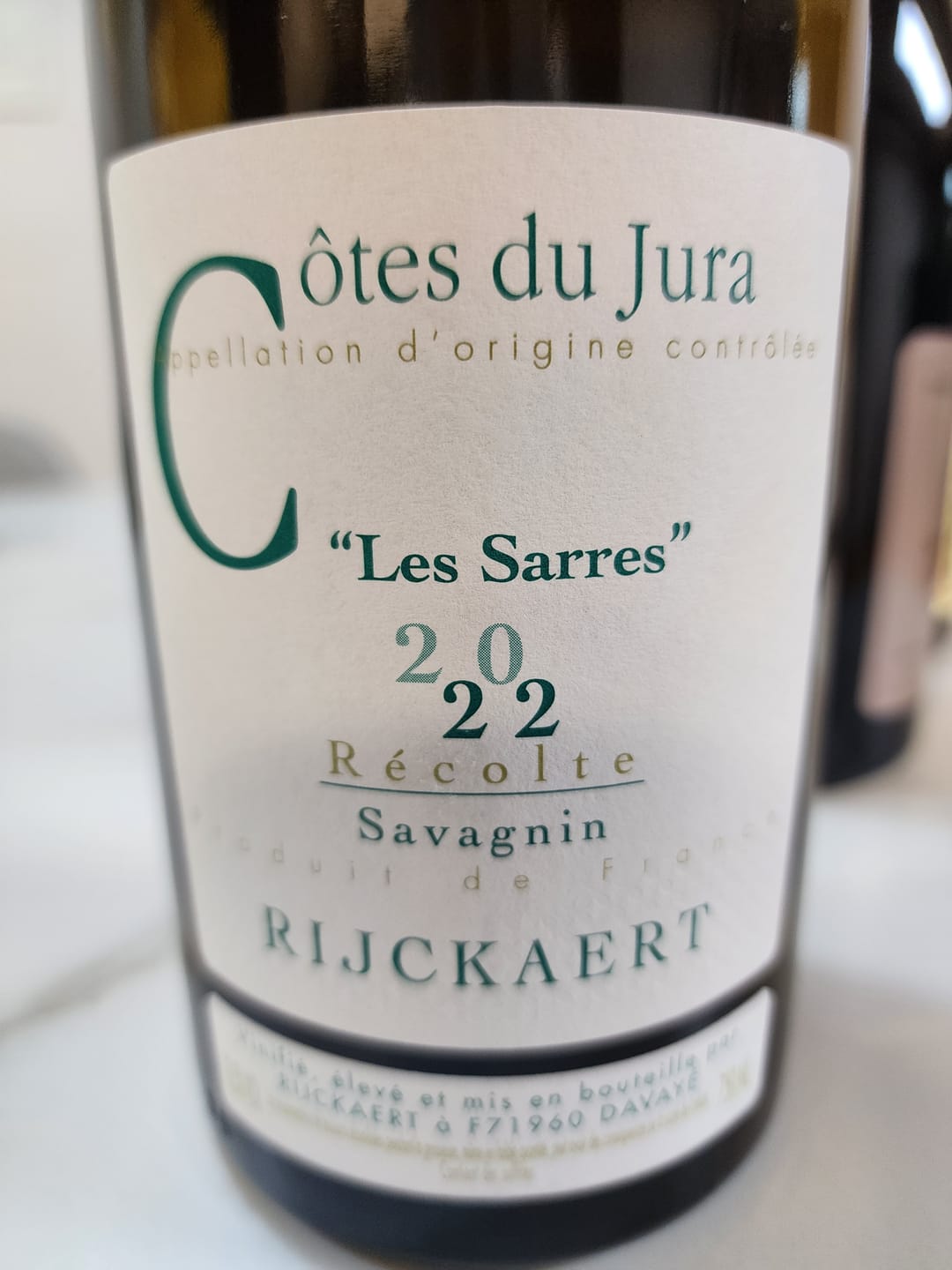 Customer photo review of Domaine Rijckaert Cotes du Jura Les Sarres Savagnin 2022