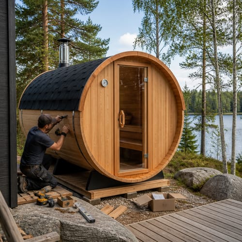 Customer photo review of Smartmak® 6-8 People Barrel Sauna With Panoramic View Window - Barrel 6