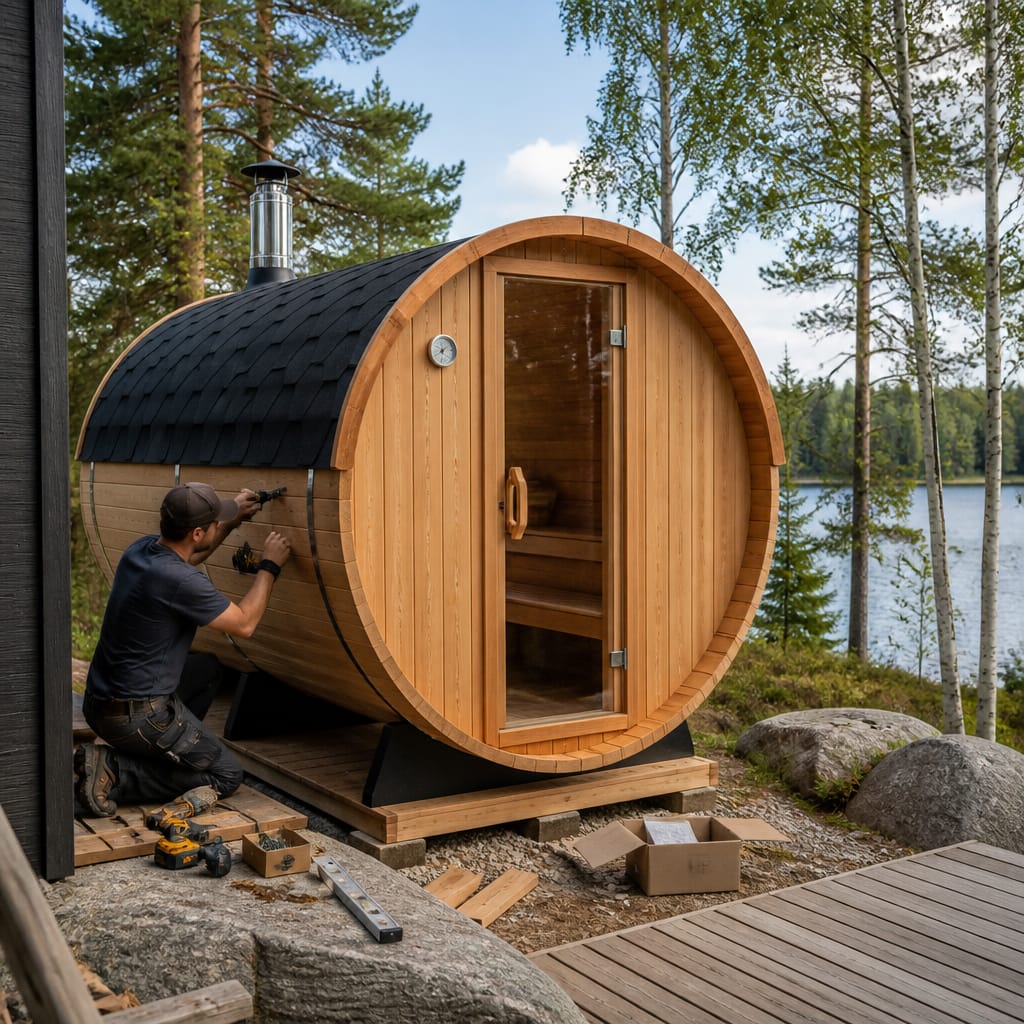Customer photo review of Smartmak® 6-8 People Barrel Sauna With Panoramic View Window - Barrel 6