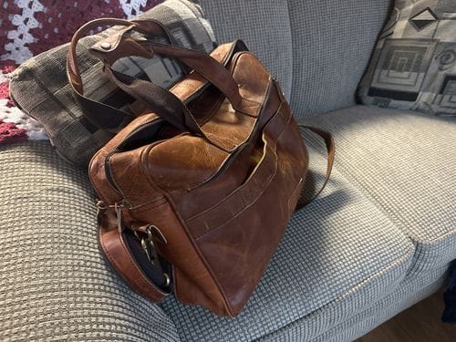 Customer photo review of Buffalo Leather Laptop Briefcase (Serene Caramel)