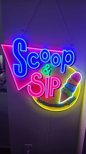 Customer photo review of Scoop And Sip | LED NEON SIGN