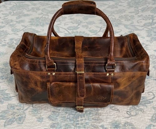 Customer photo review of Retro Buffalo Leather Duffle Bag - Recondite Sepia