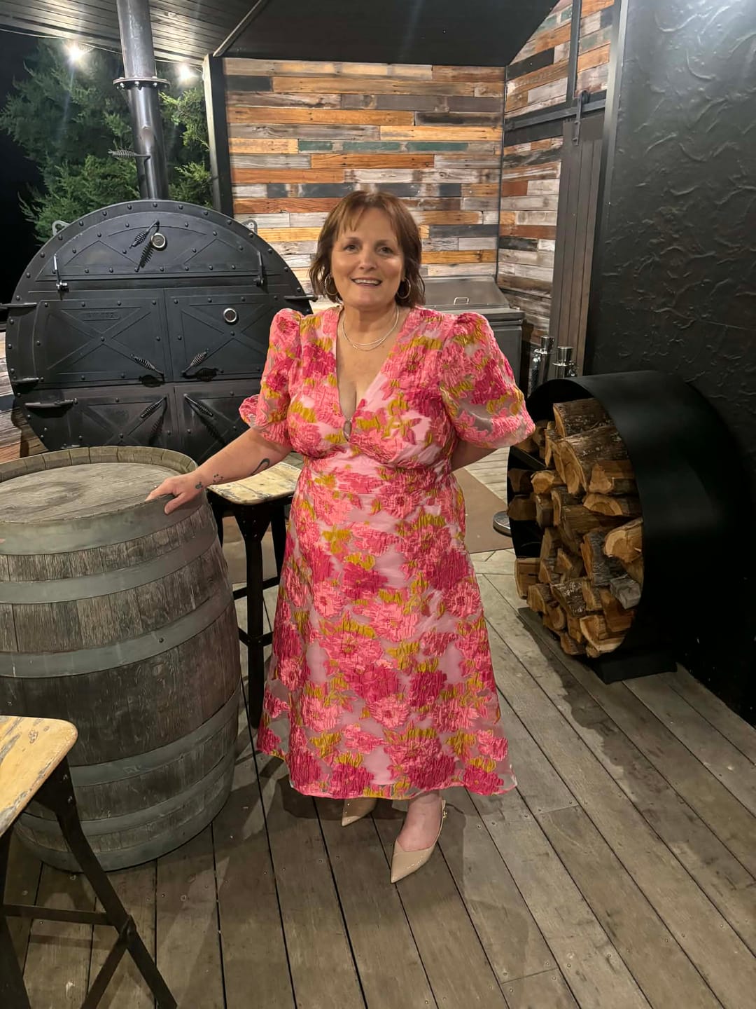 Customer photo review of Opulence Midi Dress In Pink Floral Organza Burnout