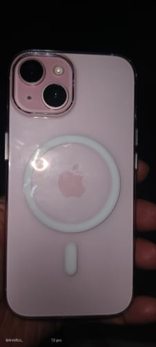 Customer showing the back of a pink iPhone with the Anti Yellow Magsafe Clear Case fitted, highlighting the MagSafe ring.
