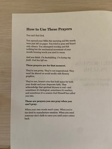 Customer photo review of Bonus #2: The Dryness Psalms (10 Prayers for When You Feel Nothing)