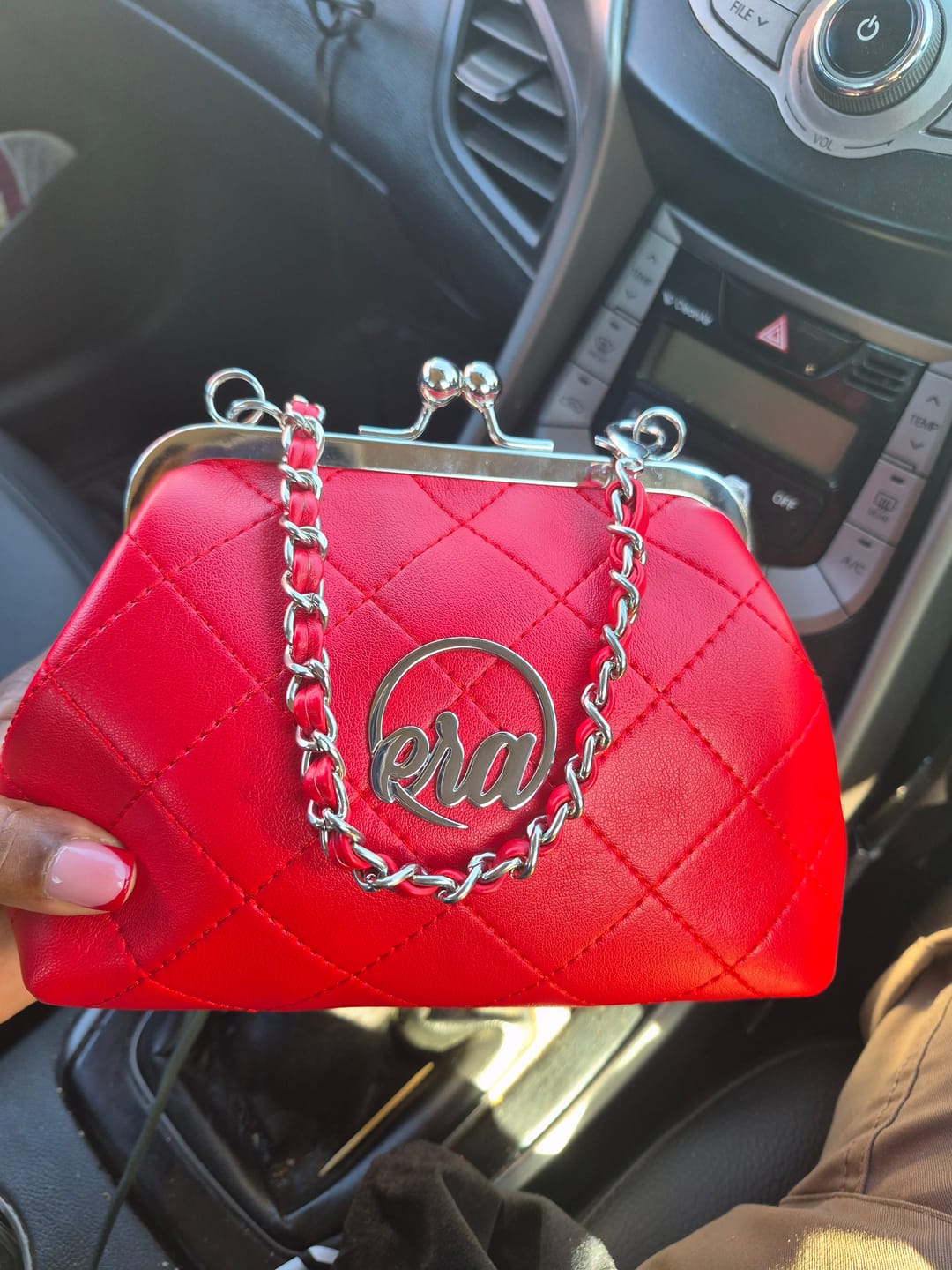 Customer photo review of ERA Mini Kisslock Chain Bag – Red