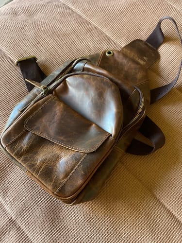 Customer photo review of Crazy Horse Leather Chest Sling Bag