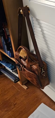 Customer photo review of Buffalo Leather Laptop Briefcase (Serene Caramel)