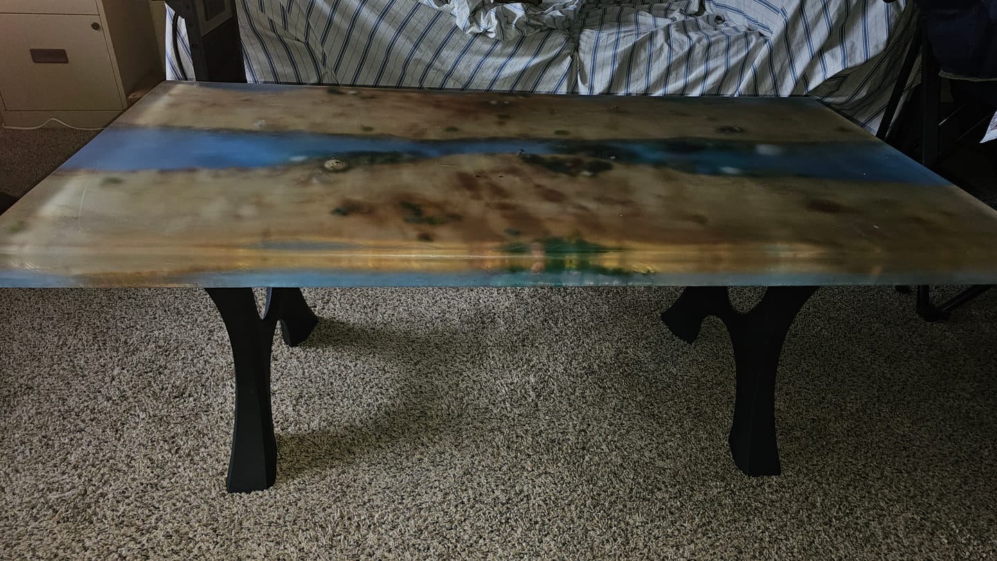 Customer photo review of Bench Legs 103B Haru 16" H for Dining Live Edge Tabletop