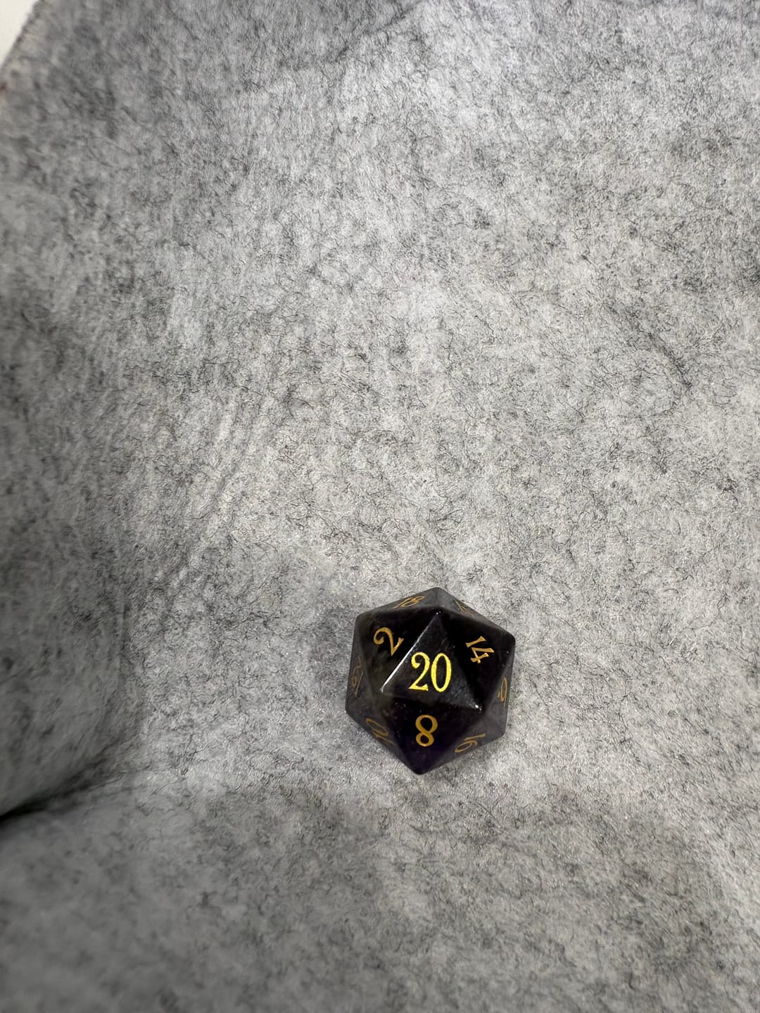Customer photo review of URWizards D&D Amethyst Gemstone Engraved Dice Set