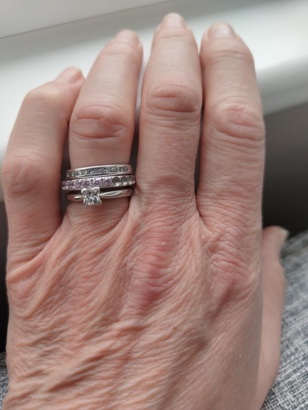 Customer photo review of Light Pink Stone White Gold 3mm Full Glitz Ring
