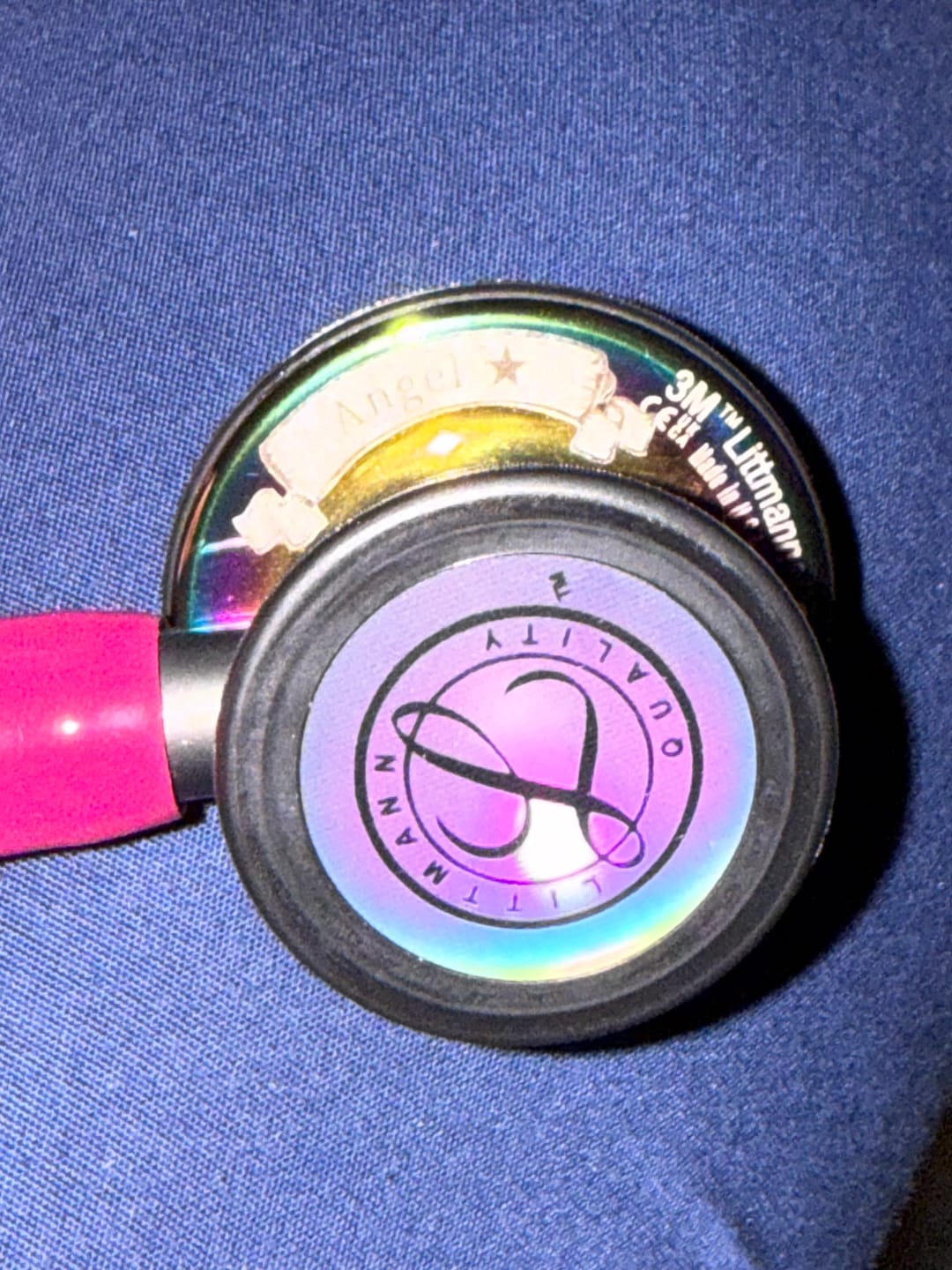Customer photo review of Littmann Cardiology IV Diagnostic Stethoscope: High Polish Rainbow & Raspberry - Smoke Stem 6241/B - Over Engraved
