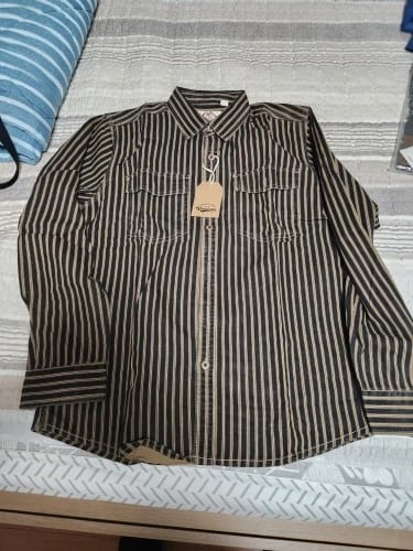 Customer photo review of Retro Striped Cotton Shirt — Men's Long Sleeve Casual Jacket