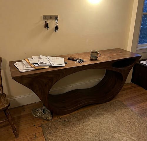 Customer photo review of Sculptural Solid Wood Console Table with Organic Openwork Base