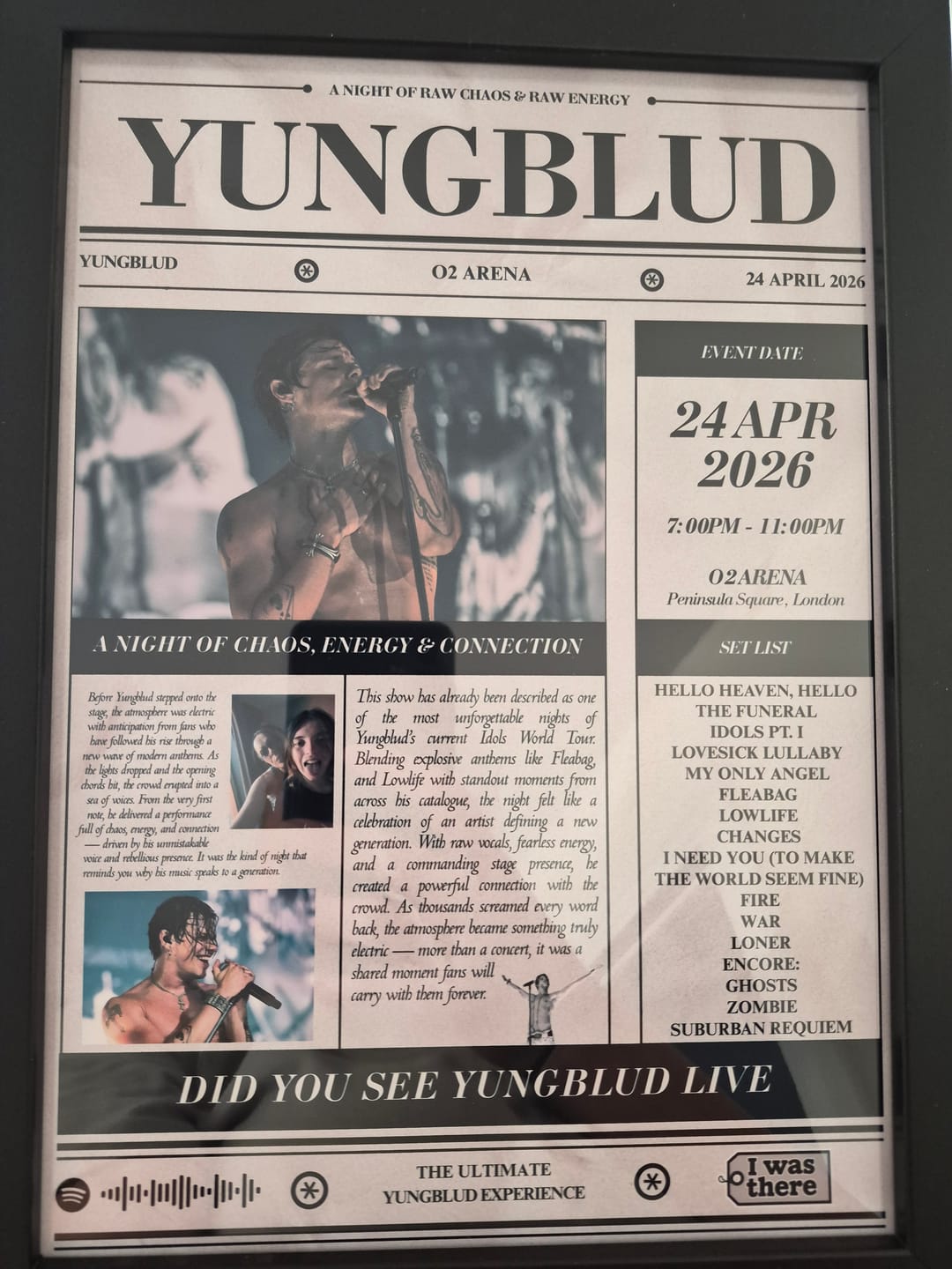 Customer photo review of YUNGBLUD - Personalised Newspaper Style Concert Poster