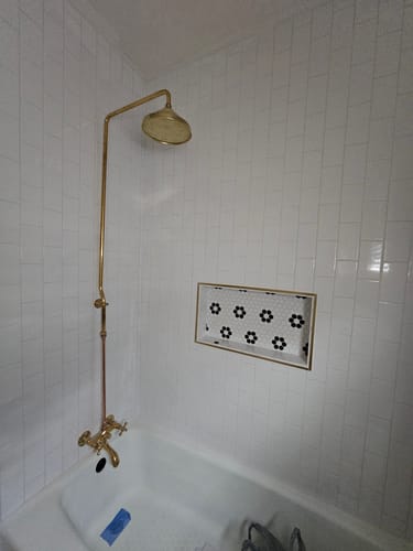 Customer photo review of Unlacquered Brass Shower System #VFK157