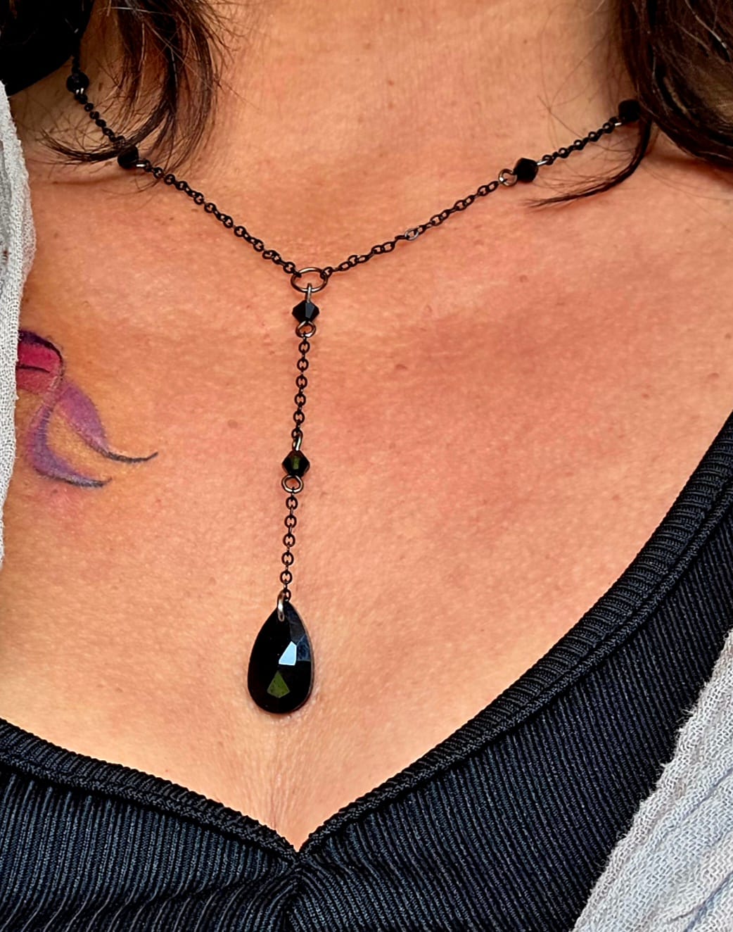Customer photo review of Obsidian Halskette - Perlenkette mit Anhänger