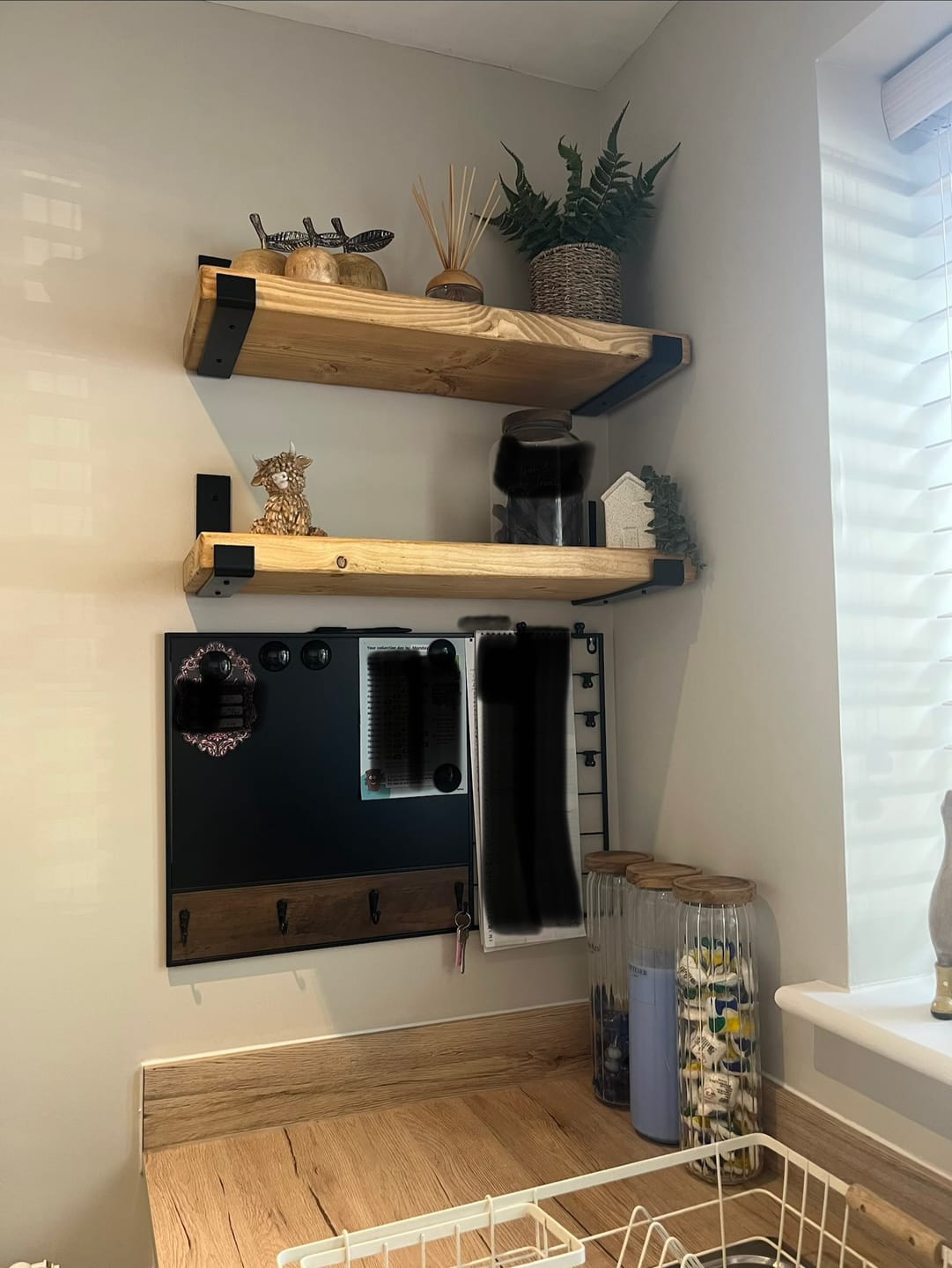 Customer photo review of Set of 2 | Rustic Wooden Wall Shelves with Industrial Style Bracket | 22.5cm depth