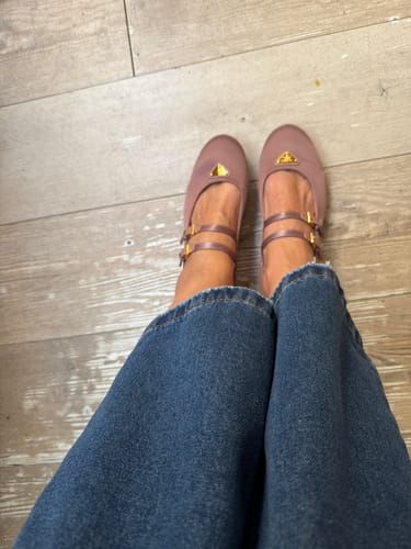 Customer photo review of Prada 25th Double Strap Ballet Flats Dusty Rose Satin 564121