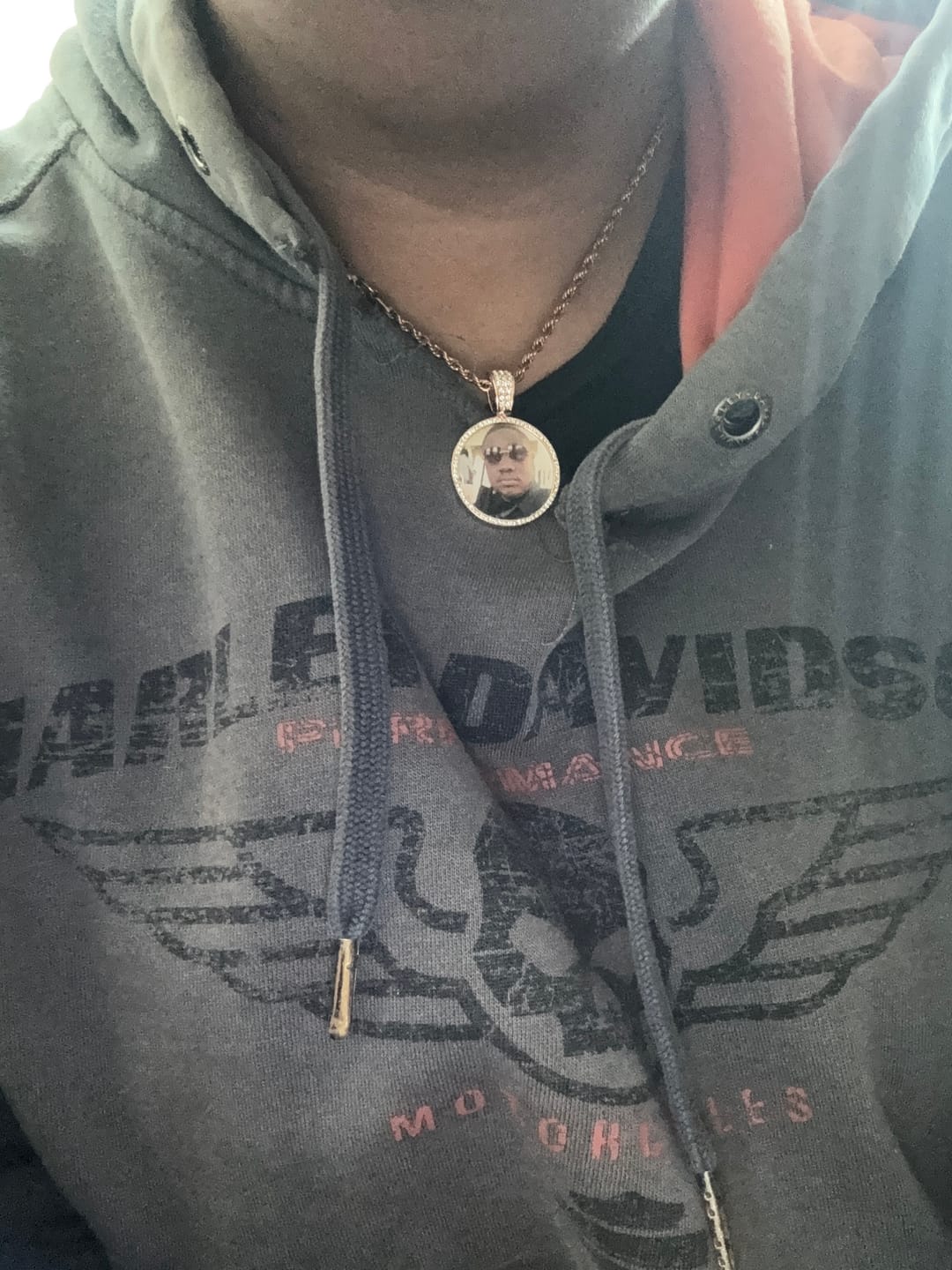 Customer photo review of Personalized Diamond Studded Round Colorful Photo Necklace