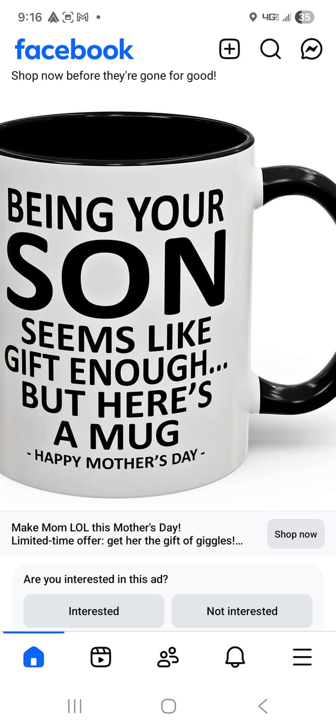 Customer photo review of Being Your Son-In-Law is Gift Enough Funny Mother's Day Gift Accent Coffee Mug