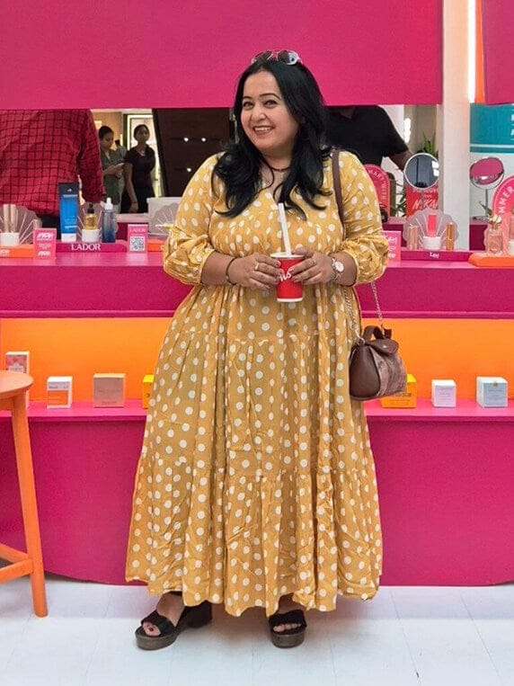 Customer photo review of Bonjour Yellow Polka Modal Maxi Dress