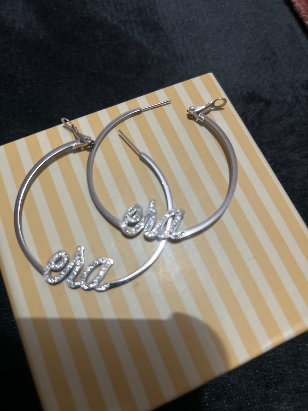 Customer photo review of Silver Precious Era Logo Hoops