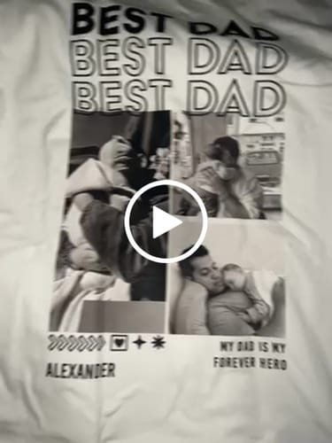 Kundenbewertung mit Video zu Personalized Oversized T-Shirt "Dad" - up to 8 photos, name & saying - Gift for Dad - for Father's Day - Father's Day gift - Unisex - Farbe T-Shirt & Anzahl Fotos: Weiß - 3 Fotos, Größe: L