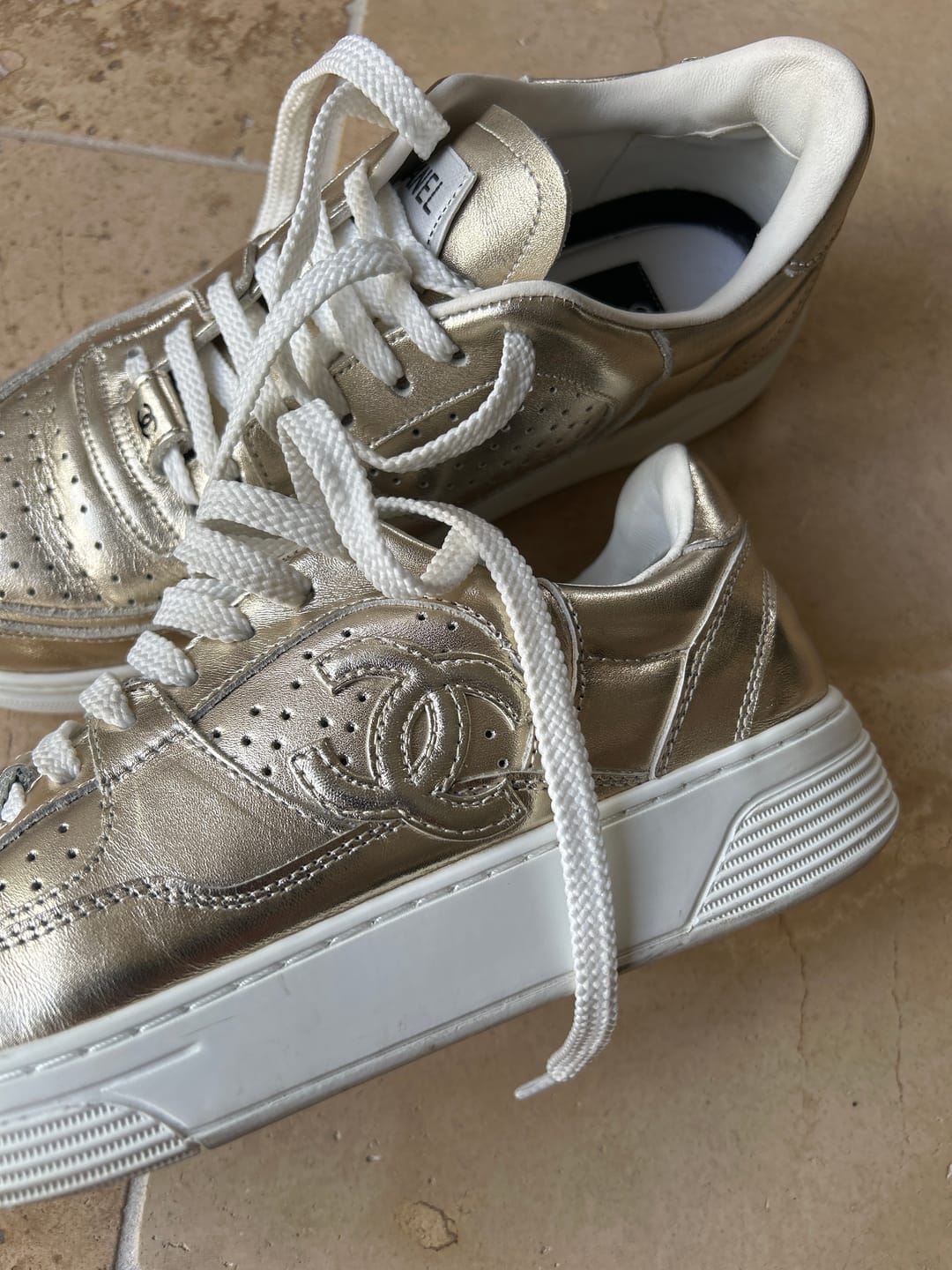 Customer photo review of cc sneaker gold metalic calfskin white tpu