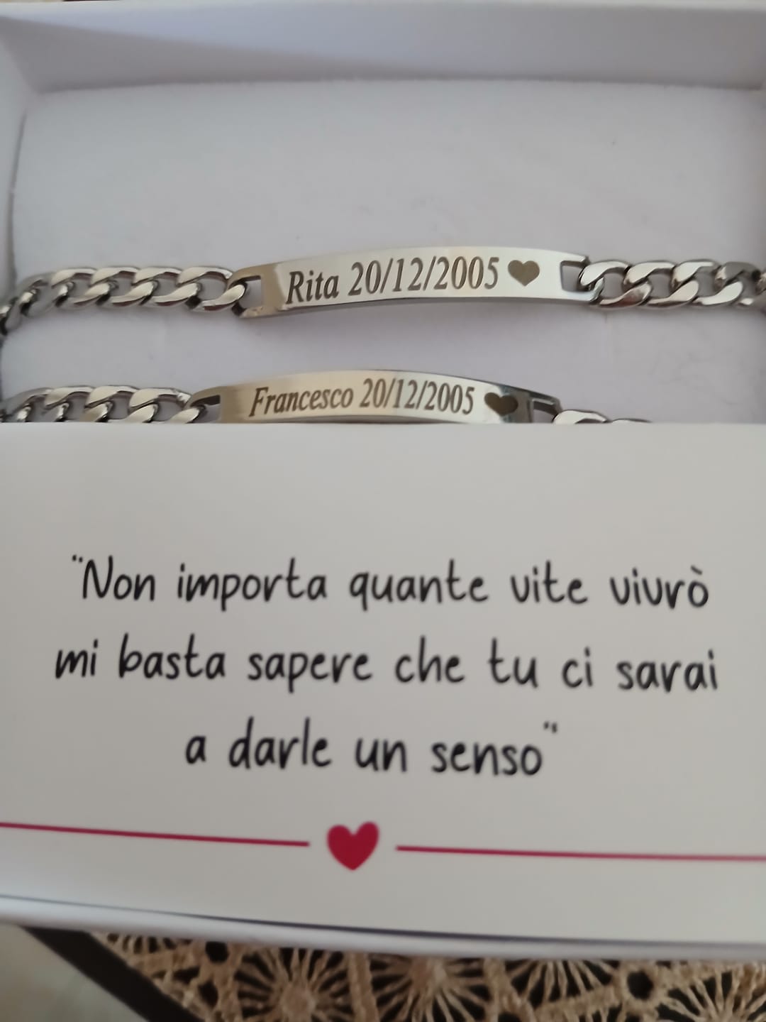 Customer photo review of Coppia di Bracciali Amore Eterno Personalizzati con incisione