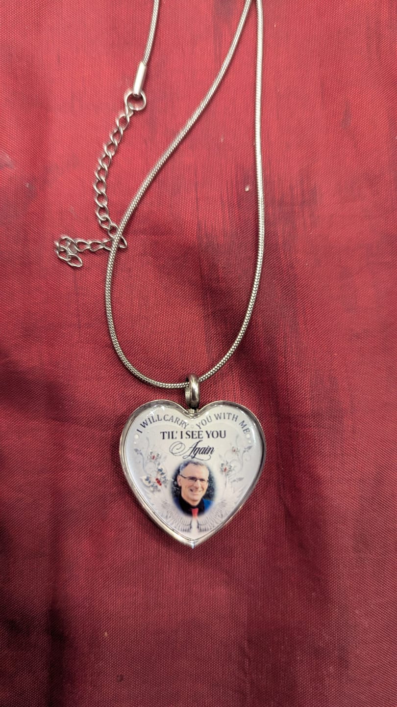 Customer photo review of Custom Photo Memorial Necklace/Keychain "I Will Carry You With Me” - N001