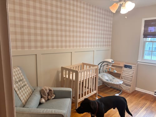 Customer photo review of Faye - Gray Gingham Check Plaid Wallpaper