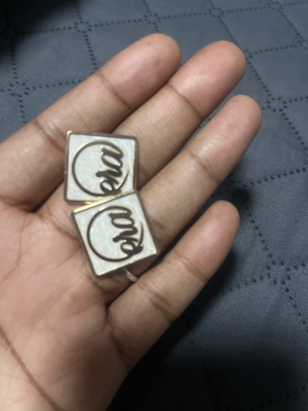 Customer photo review of Gold Pearl Square Earrings