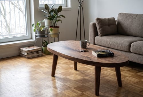 Customer photo review of Mid Century Modern Solid Wood Organic Pebble Coffee Table