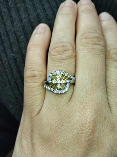 Customer photo review of TWO-TONE CROSS SILVER RING WITH ZIRCON STONES