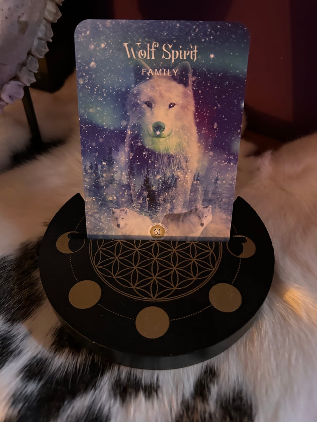 Customer photo review of Halbmond Tarot Kartenständer – Flower of Life Deko für tägliche Rituale