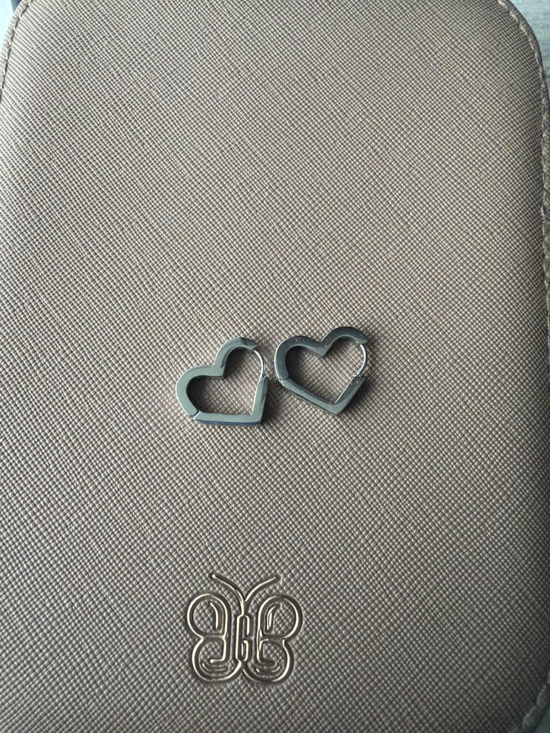 Customer photo review of Mary Heart Silver Hoop Earrings
