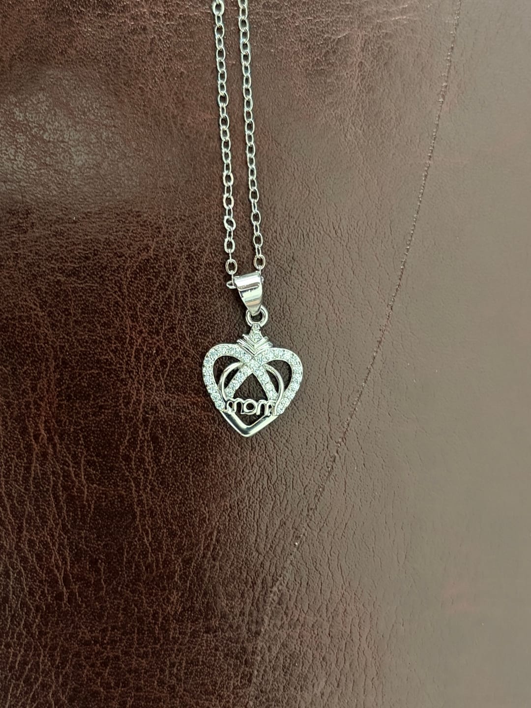 Customer photo review of Jenna 18k White Gold Plated Mom Heart Necklace with Simulated Diamond Crystals