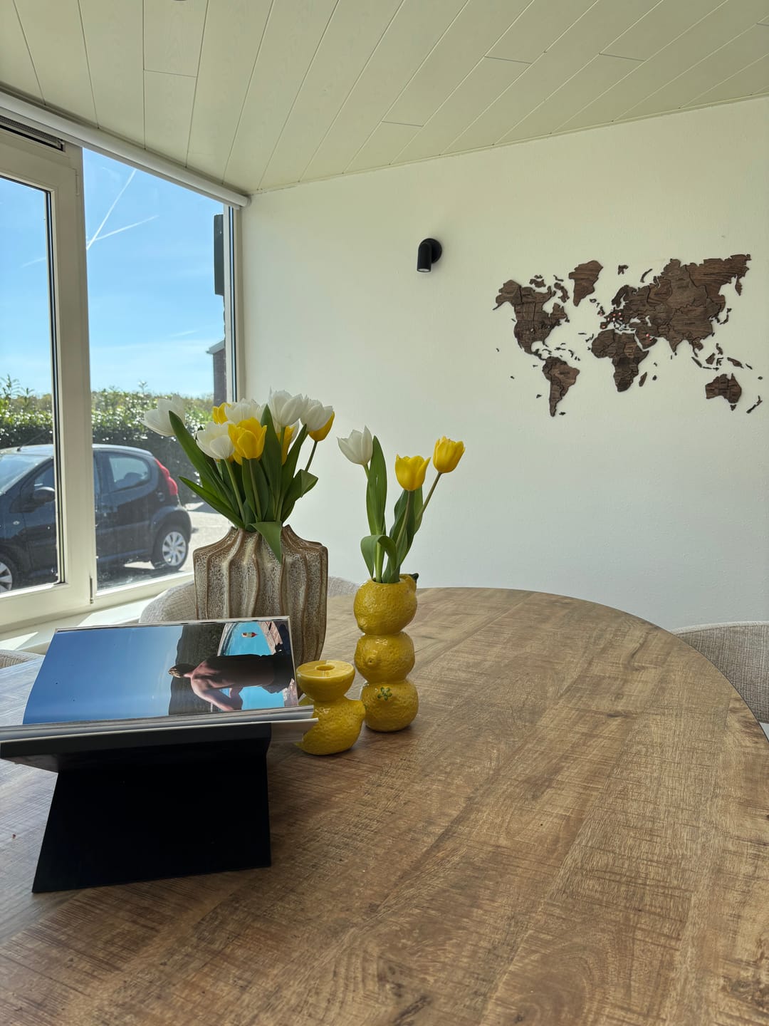 Customer photo review of 3D Wooden World Map Dark Walnut