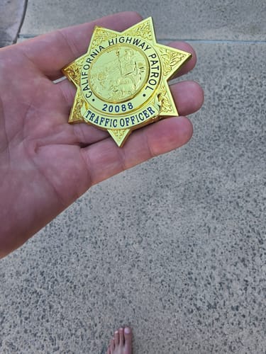 Customer photo review of US Traffic Officer CHP Badge Replica Movie Props Customizable Number